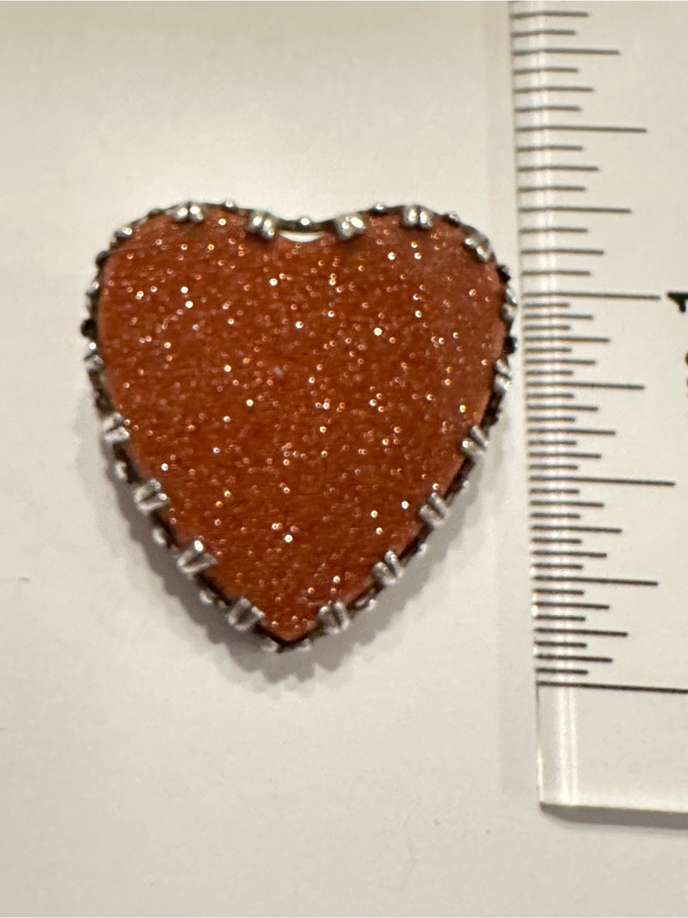 Vintage Sterling Silver & Goldstone Heart Brooch